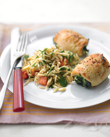 Spinach-and-Brie Chicken With Orzo Recipe Spinach-and-Brie Chicken With Orzo Recipe