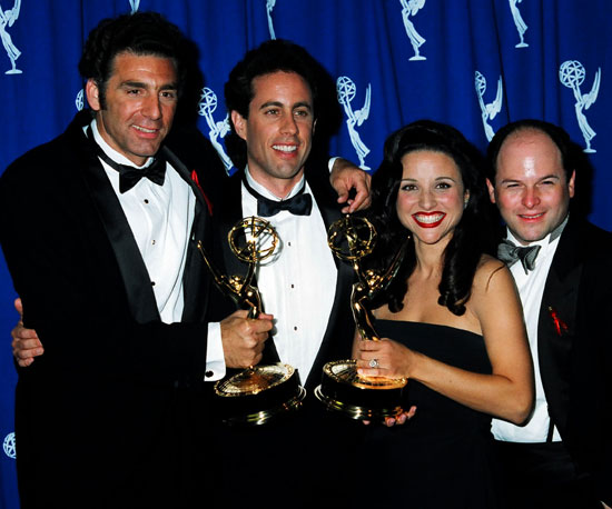 The cast of Seinfeld celebrated their 1993 outstanding comedy series win together.
The cast of Seinfeld celebrated their 1993 outstanding comedy series win together.