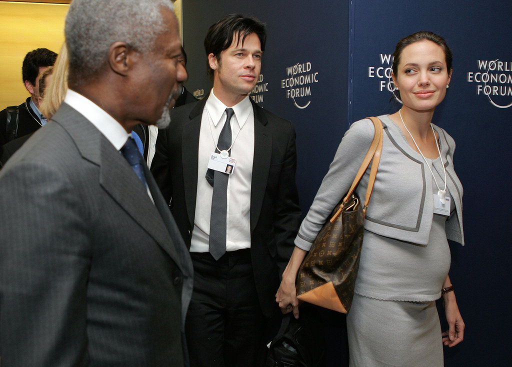 Brad Pitt and a pregnant Angelina Jolie traveled to Switzerland in 2006.
Brad Pitt and a pregnant Angelina Jolie traveled to Switzerland in 2006.