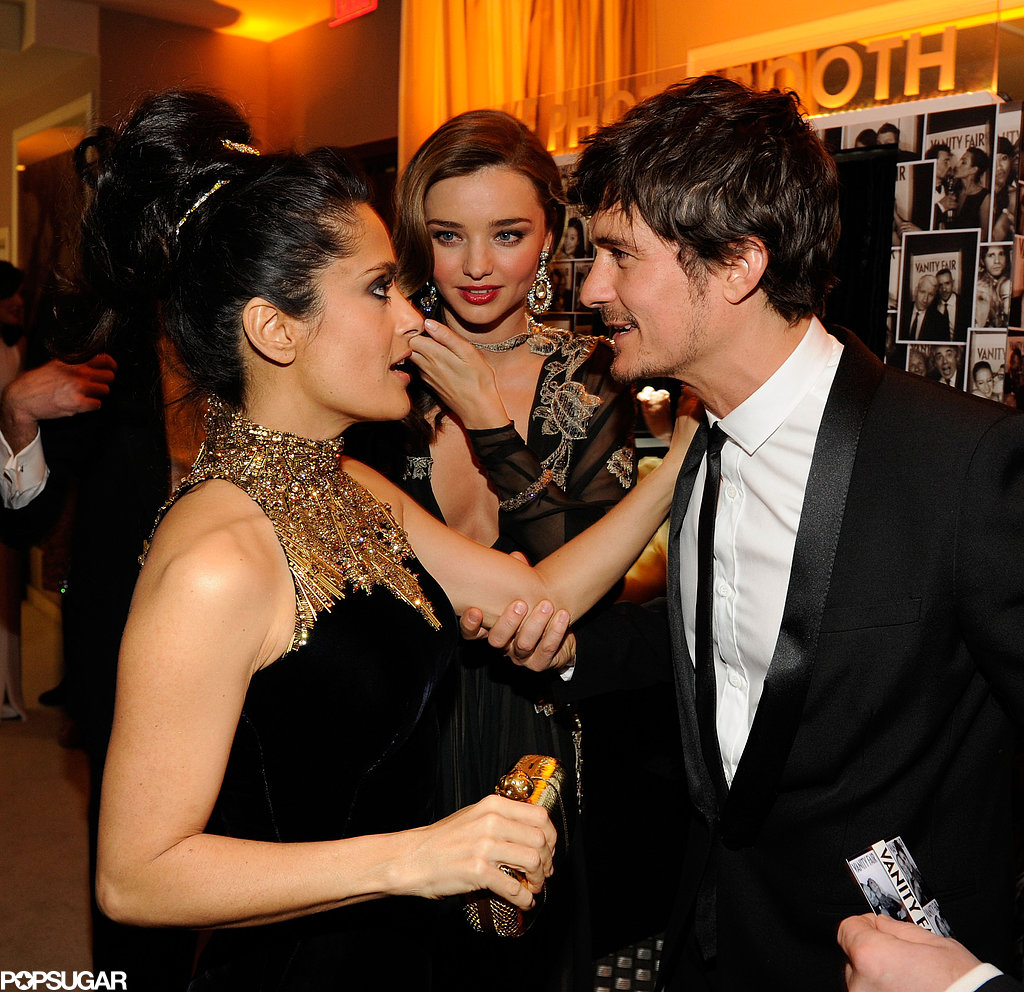 Salma Hayek greeted Orlando Bloom and Miranda Kerr at Vanity Fair's Oscar afterparty.
Salma Hayek greeted Orlando Bloom and Miranda Kerr at Vanity Fair's Oscar afterparty.