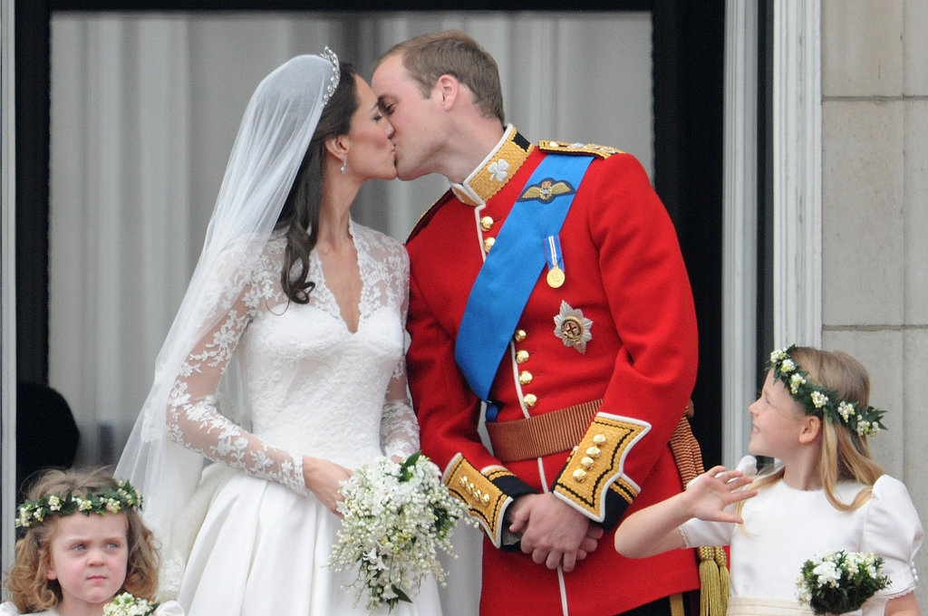 Kate Middleton and Prince William sealed their love with a kiss after their April 2011 wedding in London.
Kate Middleton and Prince William sealed their love with a kiss after their April 2011 wedding in London.