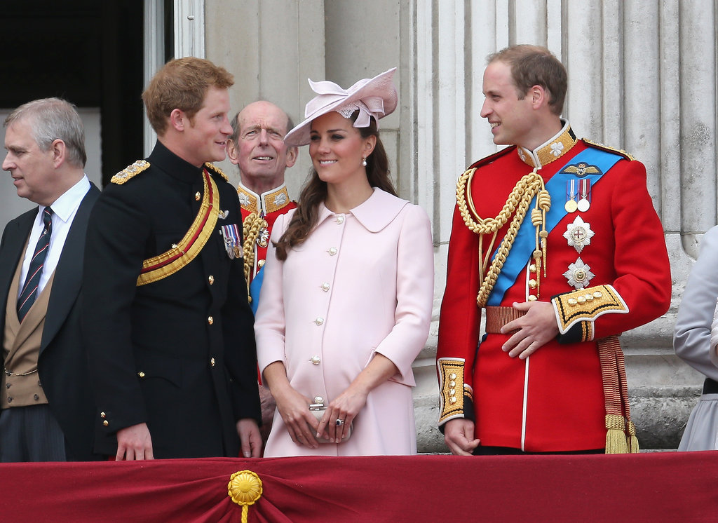 In June 2013, Kate made her final public appearance while pregnant when she attended the Trooping the Colour parade with Harry and William in London.
In June 2013, Kate made her final public appearance while pregnant when she attended the Trooping the Colour parade with Harry and William in London.