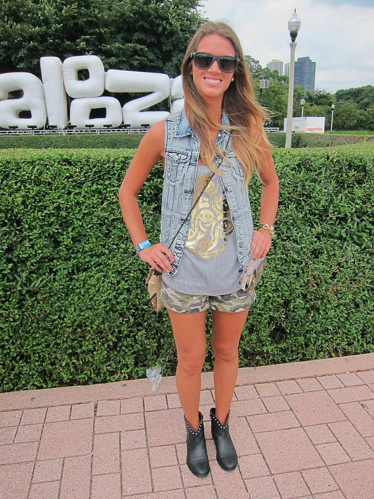 It doesn't get much cooler than Jessica's styling — from her washed denim vest to her evil-eye cotton tank to those cuffed camo shorts.
It doesn't get much cooler than Jessica's styling — from her washed denim vest to her evil-eye cotton tank to those cuffed camo shorts.