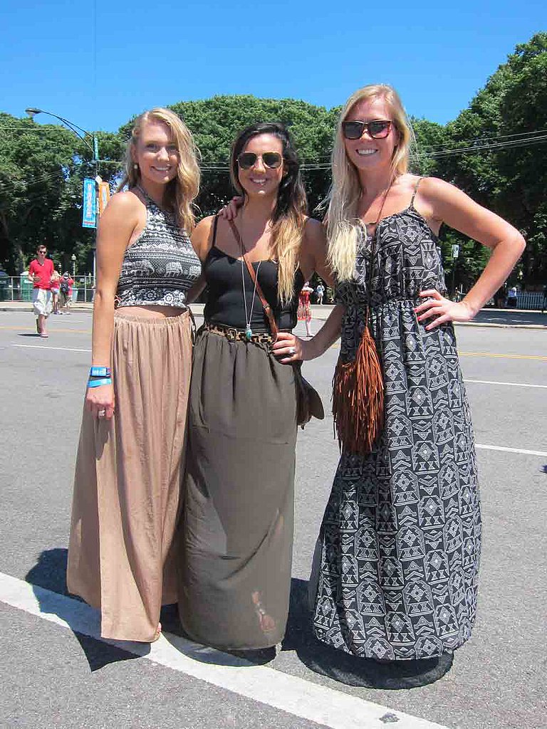 Three's company: Nicolette, Marley, and Megan all went for long, billowing maxis as opposed to the more fest-friendly short shorts, and we thought it was a breath of fresh air. We particularly love Nicolette's fitted Urban Outfitters crop top and Zara skirt.
Three's company: Nicolette, Marley, and Megan all went for long, billowing maxis as opposed to the more fest-friendly short shorts, and we thought it was a breath of fresh air. We particularly love Nicolette's fitted Urban Outfitters crop top and Zara skirt.