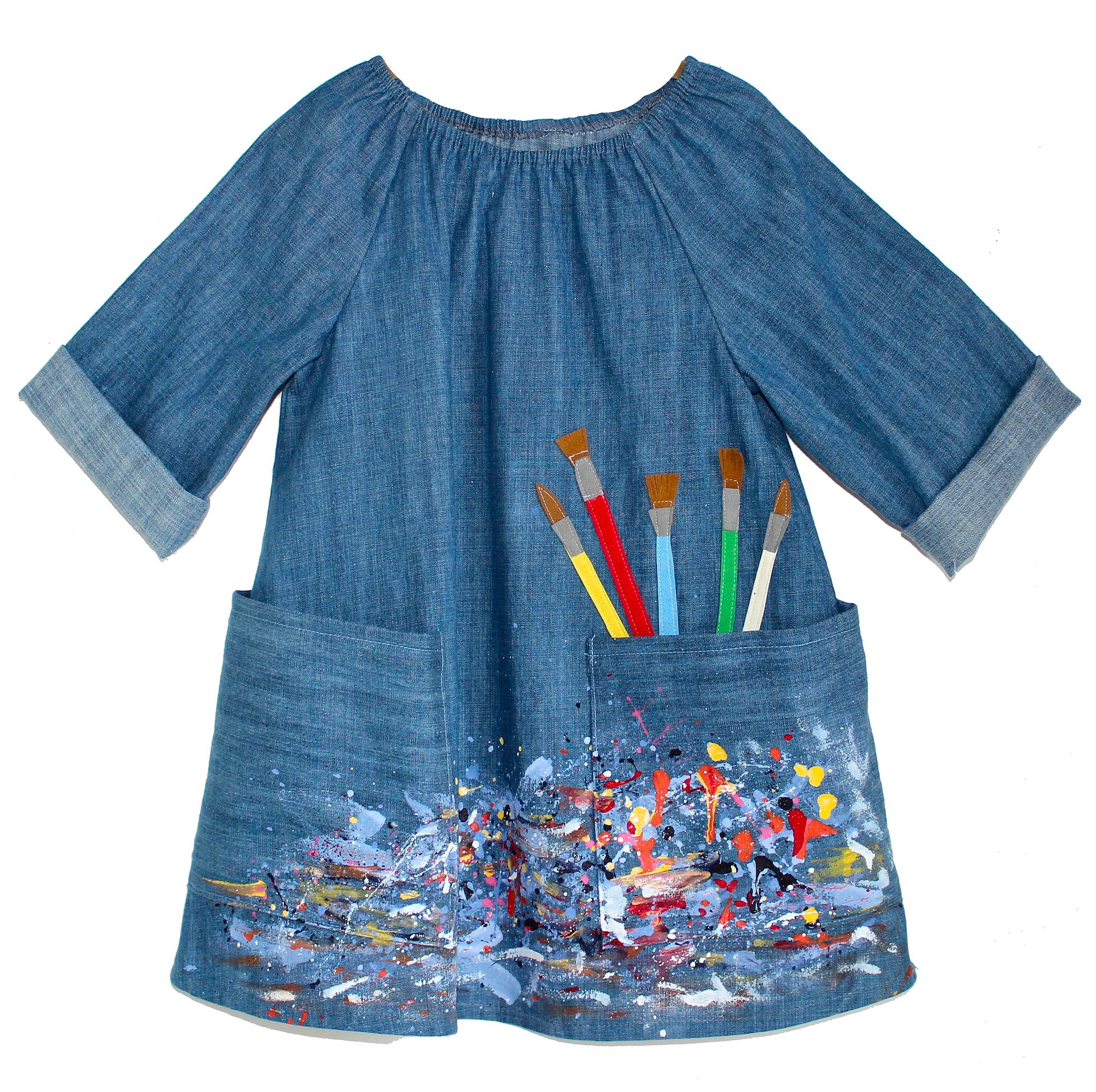 Denim Artist Smock Dress Fall Smocked Dresses For Girls Denim Artist Smock Dress