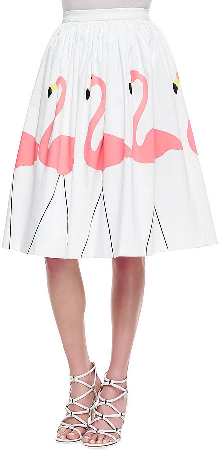 Alice + Olivia Hale Middie Flamingo-Print Skirt Alice + Olivia Hale Middie Flamingo-Print Skirt