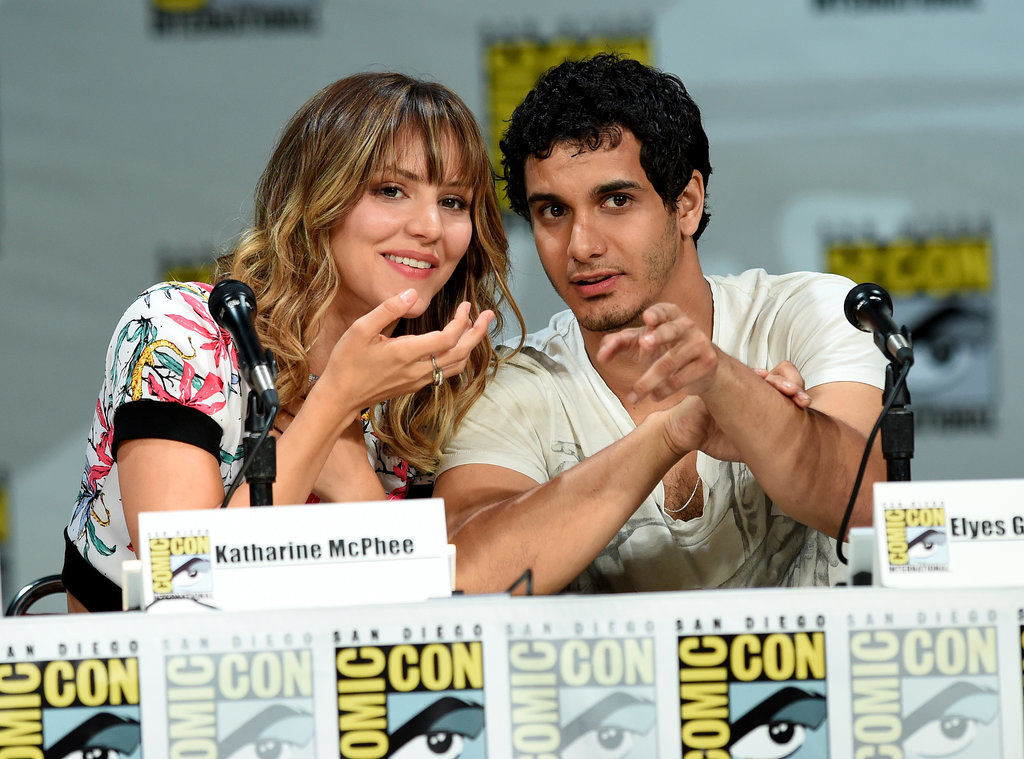 Katharine McPhee and Elyes Gabel shared a cute moment at a panel for their upcoming CBS show, Scorpion, on Thursday.
Katharine McPhee and Elyes Gabel shared a cute moment at a panel for their upcoming CBS show, Scorpion, on Thursday.