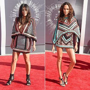 Kim Kardashian and Joan Smalls in Balmain at VMAs 2014 Kim Kardashian and Joan Smalls in Balmain at VMAs 2014