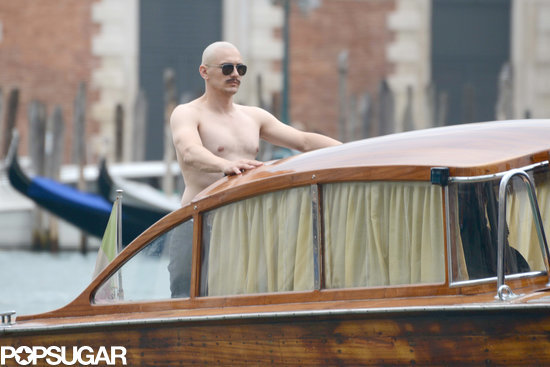 Yes, That Is a Bald and Shirtless James Franco Riding a Boat Yes, That Is a Bald and Shirtless James Franco Riding a Boat