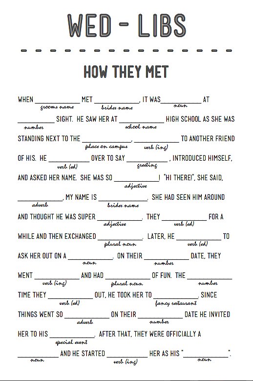 How They Met 14 Free Fun And Printable Wedding Mad Libs Popsugar Smart Living 