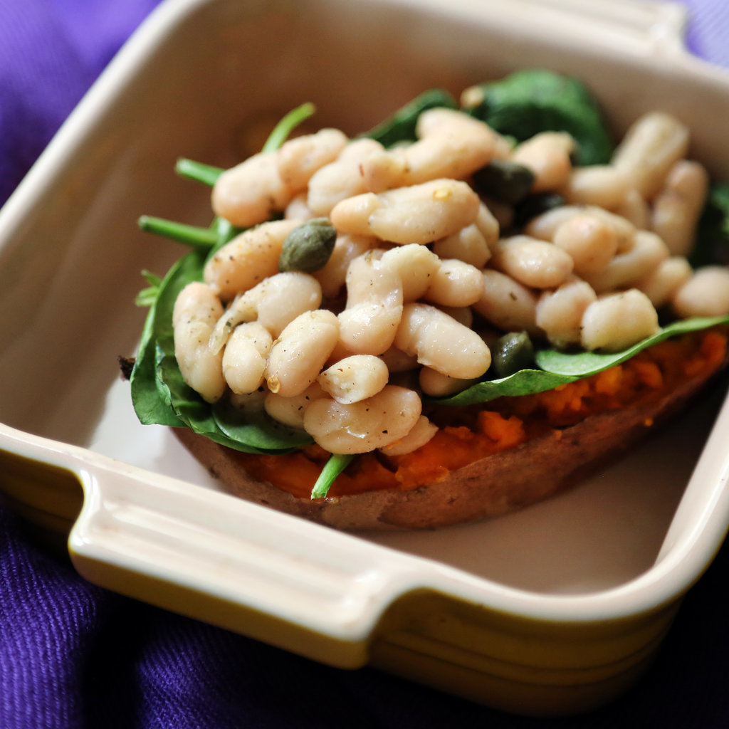 Baked Sweet Potato With Cannellini Beans And Spinach 60 1 Pan