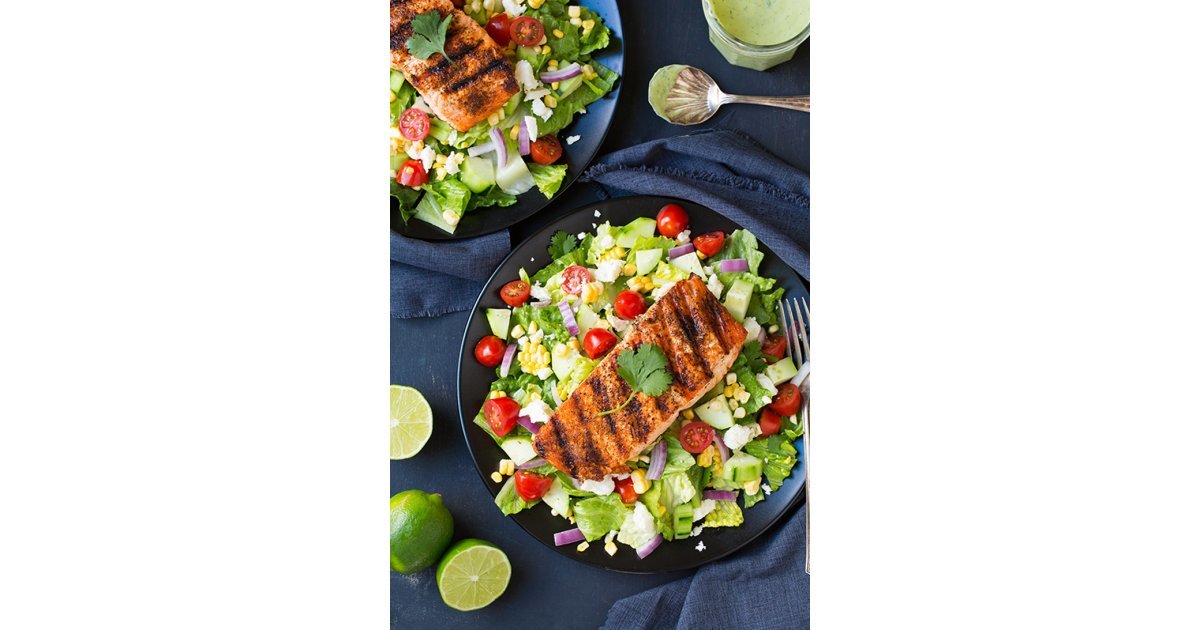 Mexican Grilled Salmon Salad With Avocado Greek Yogurt Ranch Dressing