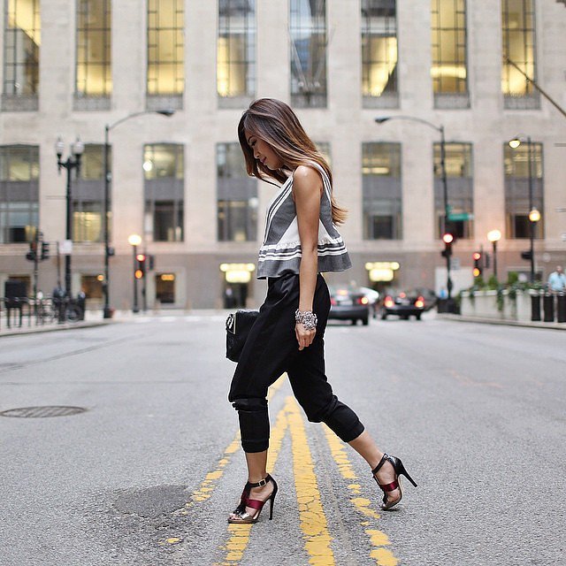 A Patterned Peplum Top, Jogging Bottoms, and Heels 40 Outfits to Try When You "Have Nothing to