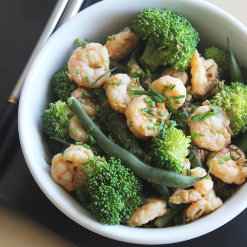Gingered Shrimp, Green Bean, and Broccoli Stir-Fry