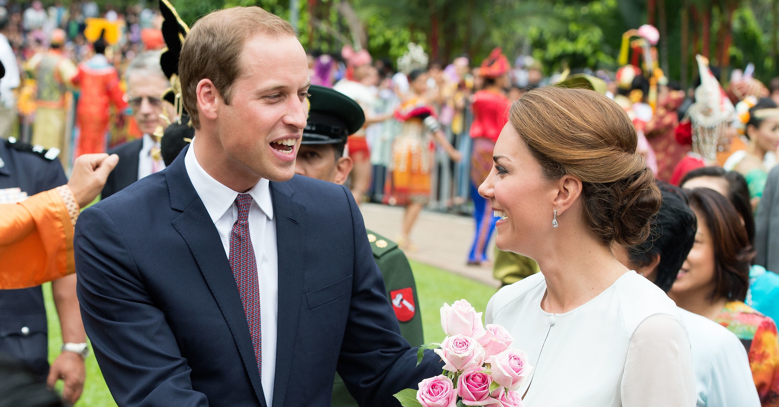 In September 2012, William presented Kate with flowers during stop in