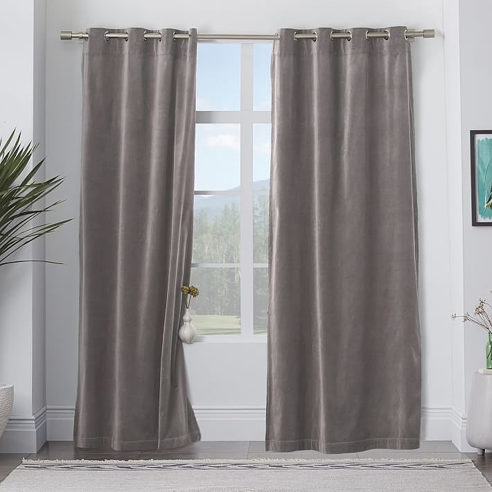 west elm Velvet Grommet Curtain — Dove Gray ($79) | Gray Bedroom Ideas