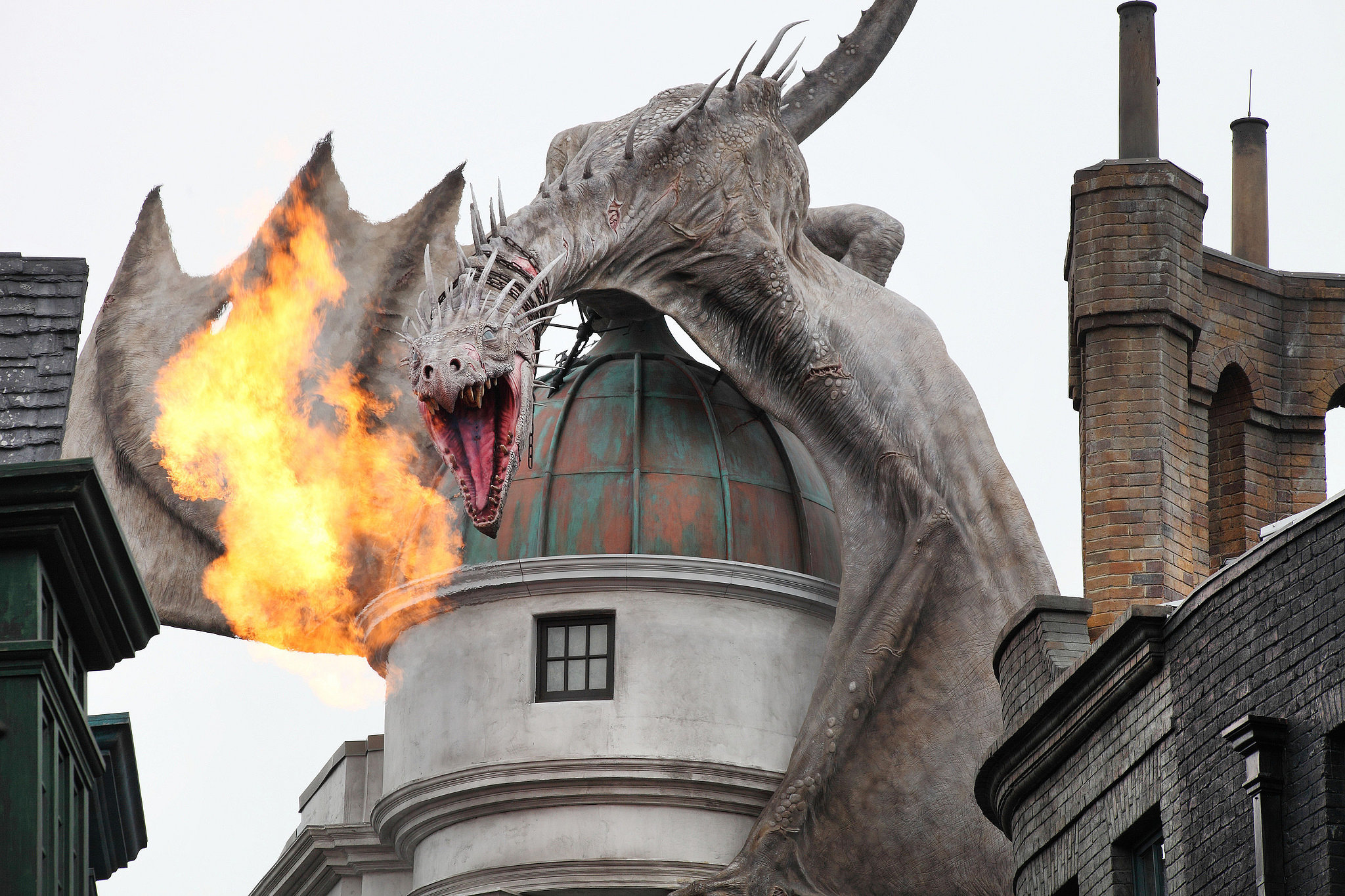 The Gringotts dragon at The Wizarding World of Harry Potter breathes