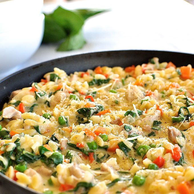 1 Pot Creamy Chicken Vegetable And Parmesan Orzo Celebrate The