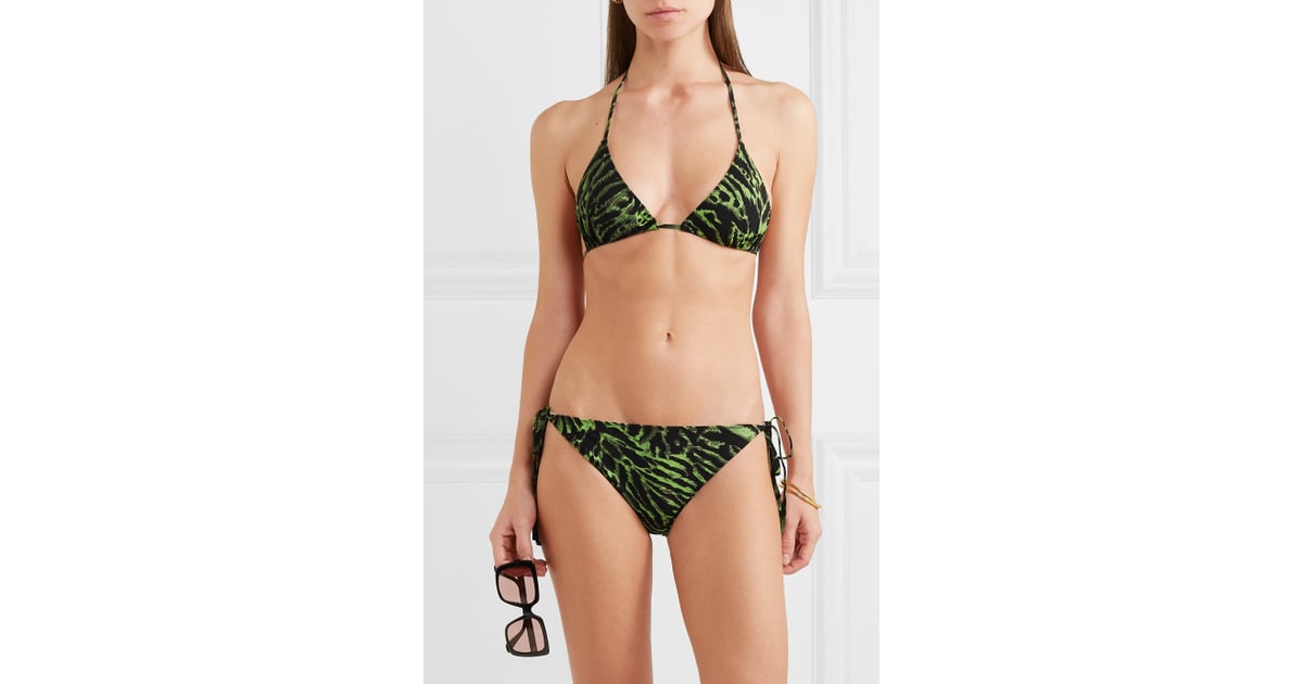 Ganni Tiger Print Triangle Bikini Hailey Baldwin S Yellow Snakeskin