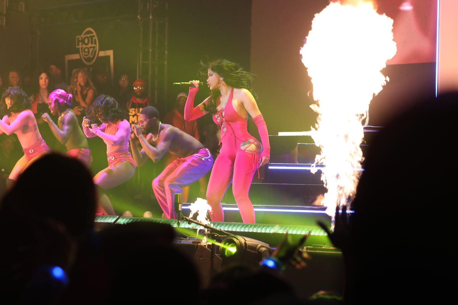 Cardi B Wears Pink Butt Cutout Catsuit At Hot Summer Jam Popsugar Fashion