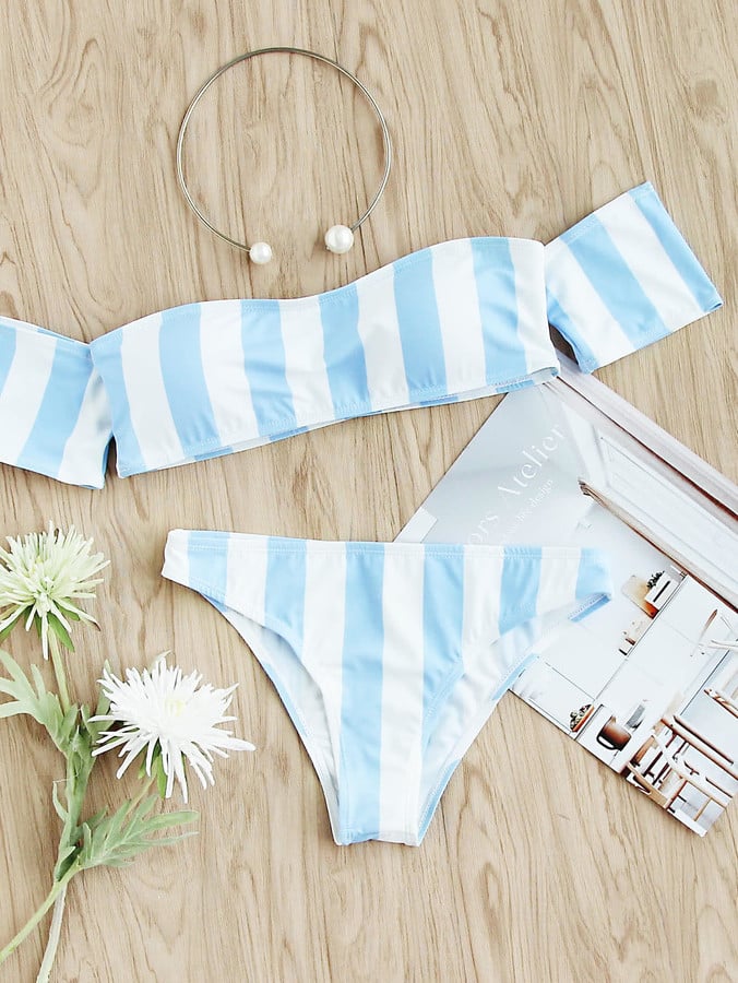Shein Block Striped Off The Shoulder Bikini Set Swimsuits On Shein
