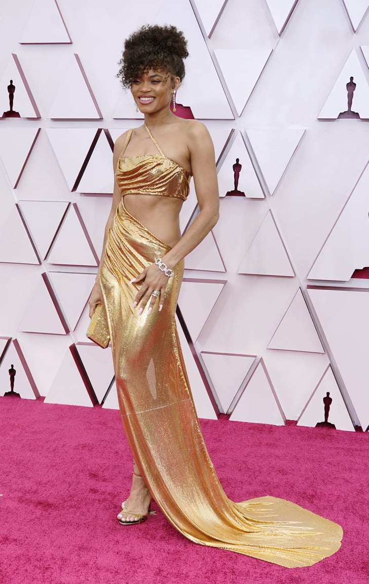 See Andra Day S Gold Cutout Dress At The 2021 Oscars POPSUGAR Fashion