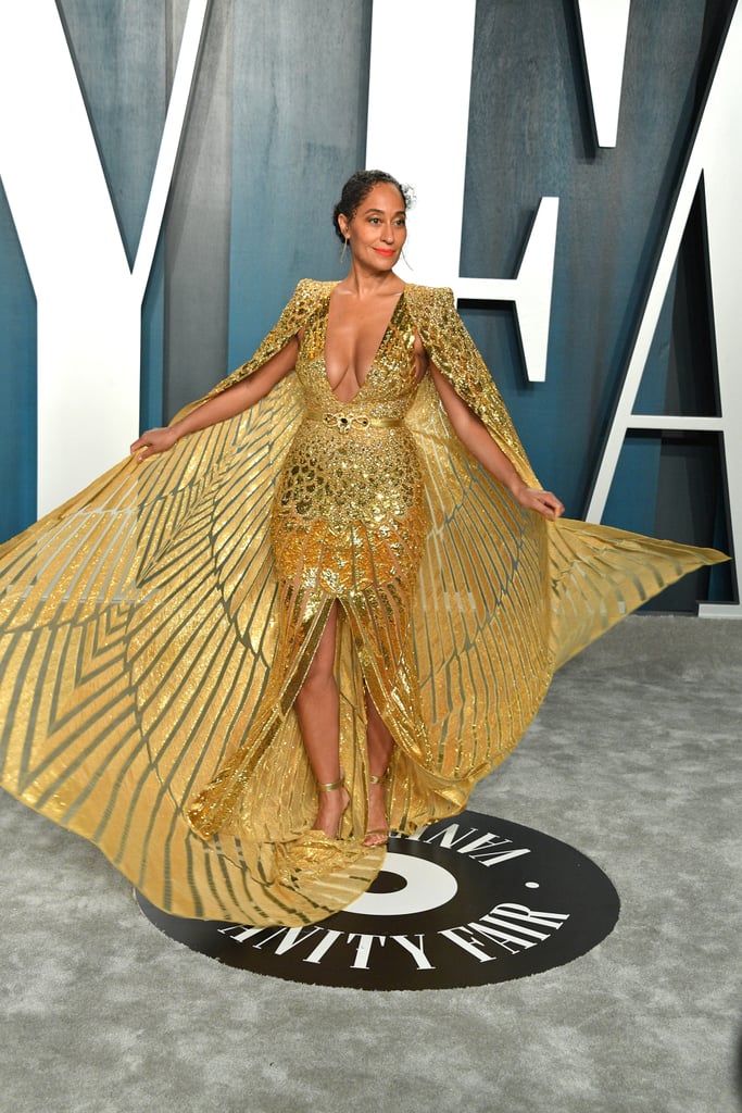 Tracee Ellis Ross Gold Dress Vanity Fair Oscars Party 2020 POPSUGAR