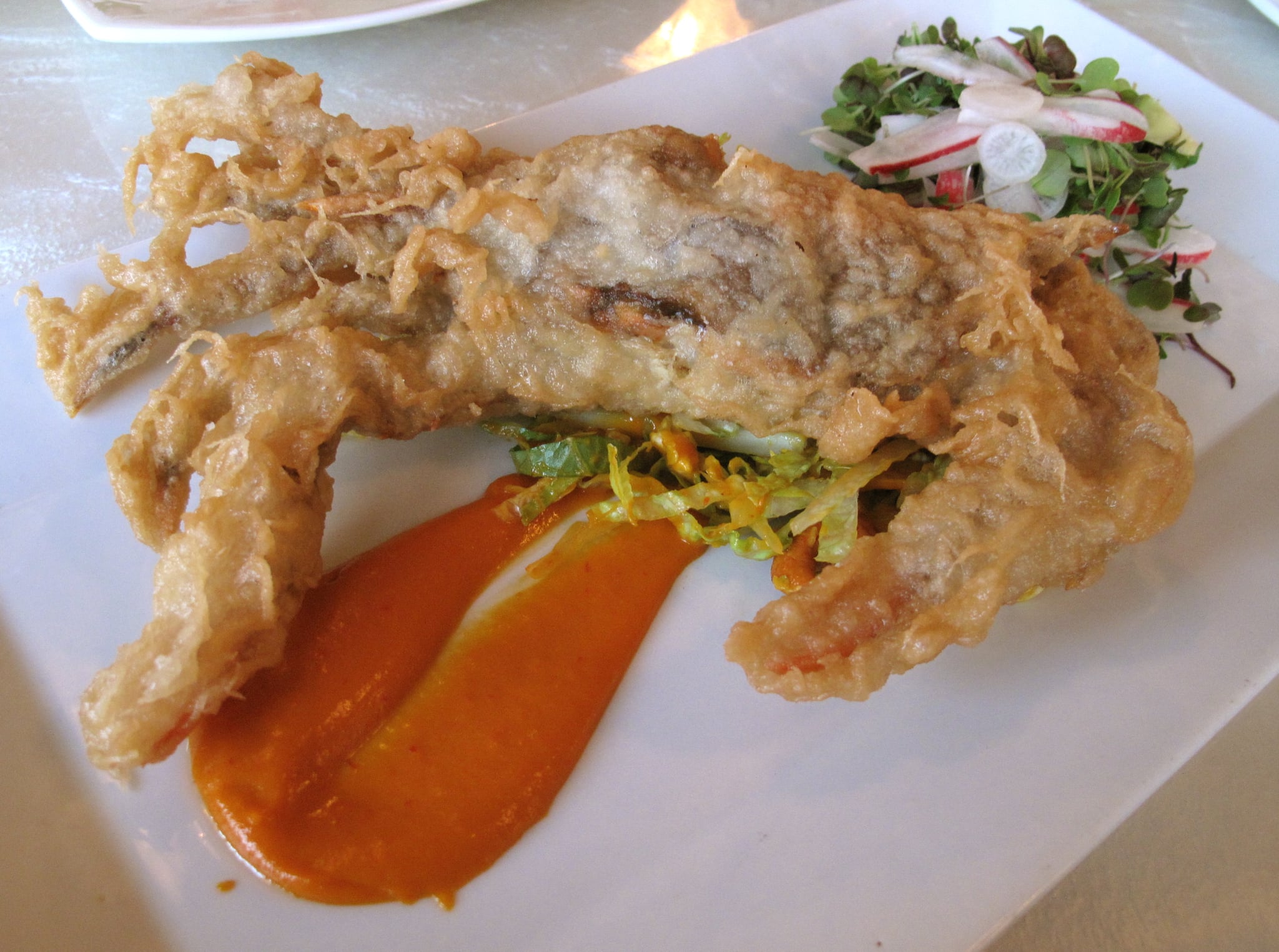 Tempura SoftShell Crab, Avocado and Radish Salad, Sea Salt Cashews