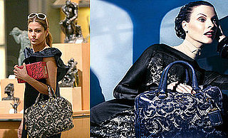 Eva Mendes Carrying Prada's Lace Leather Bag at the Louvre in Paris Eva Mendes Carrying Prada's Lace Leather Bag at the Louvre in Paris