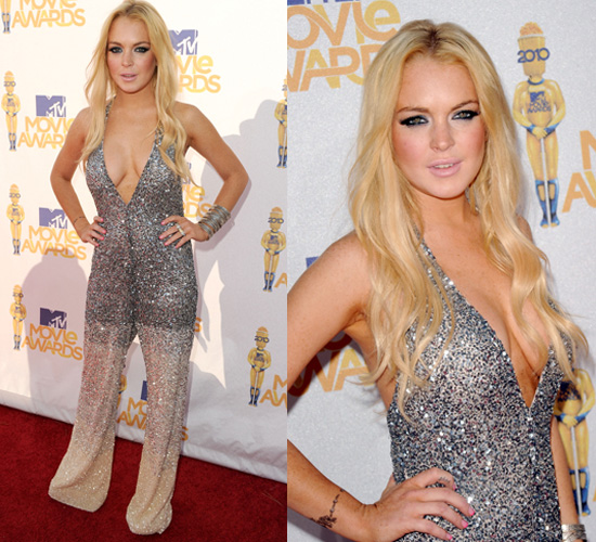 lindsay lohan silver jumpsuit