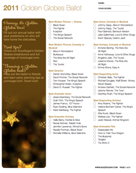 Printable Golden Globe Awards Ballot For 2011 Nominees Popsugar Entertainment