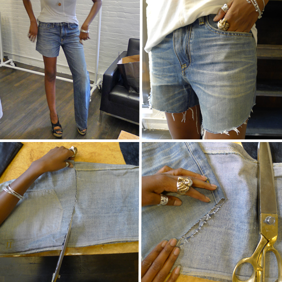 cutting denim shorts