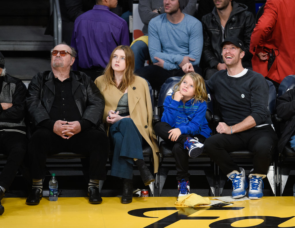 Chris Martin and Son at Lakers Game January 2016 | POPSUGAR Celebrity