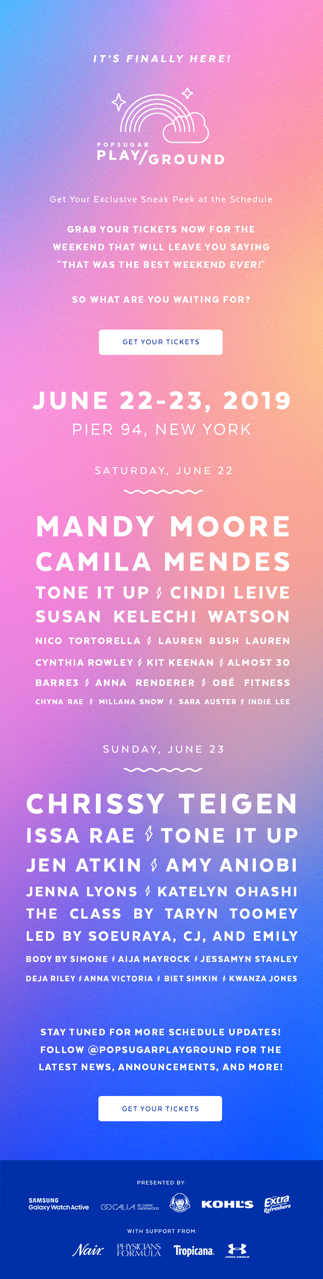 POPSUGAR Play/Ground 2019 Schedule