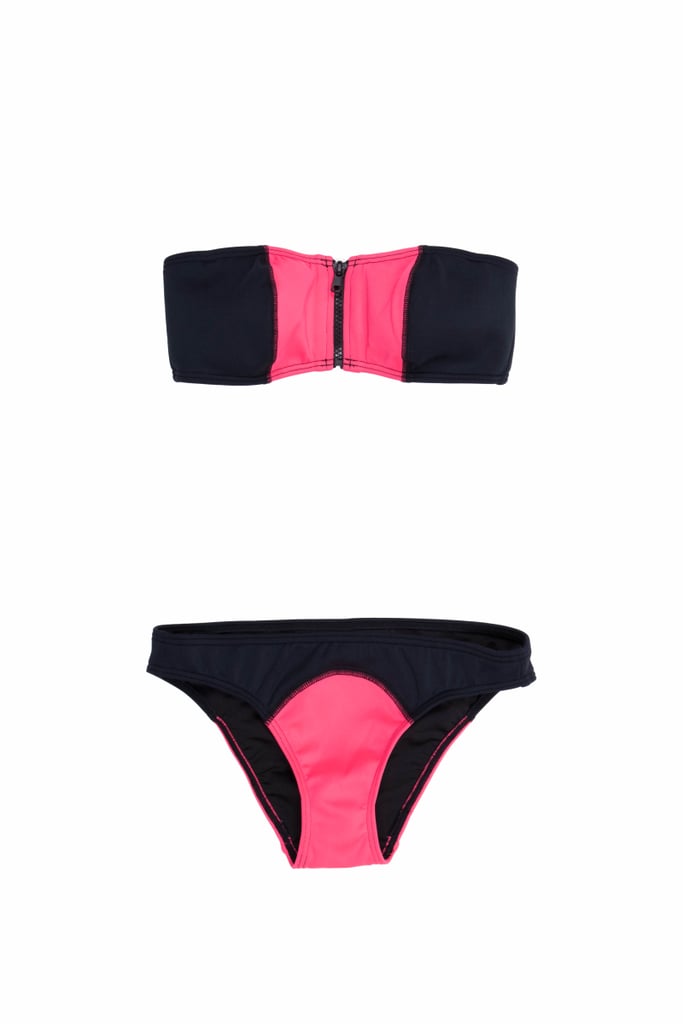 The Zip Surf Bandeau Top ($45) and Colorblock Surf Bikini Bottom ($26)