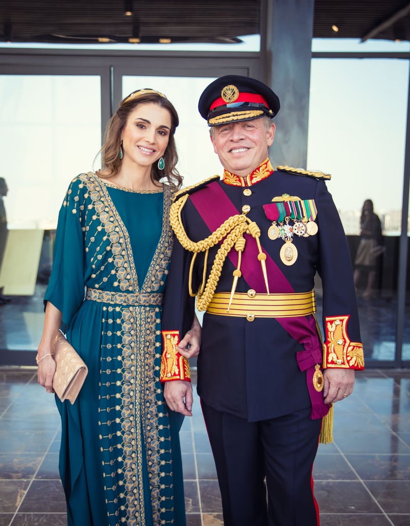 Queen Rania Teal Dress at Great Arab Revolt Celebration 2016
