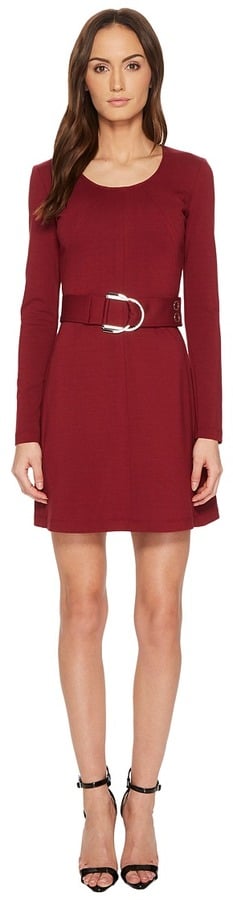 Versace Long Sleeve Scoop Neck Belted Dress