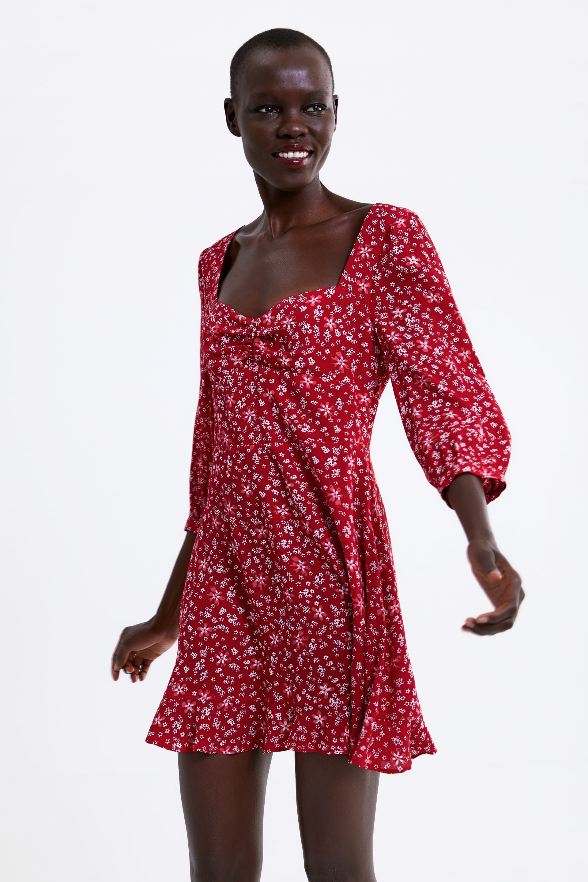 zara red floral midi dress