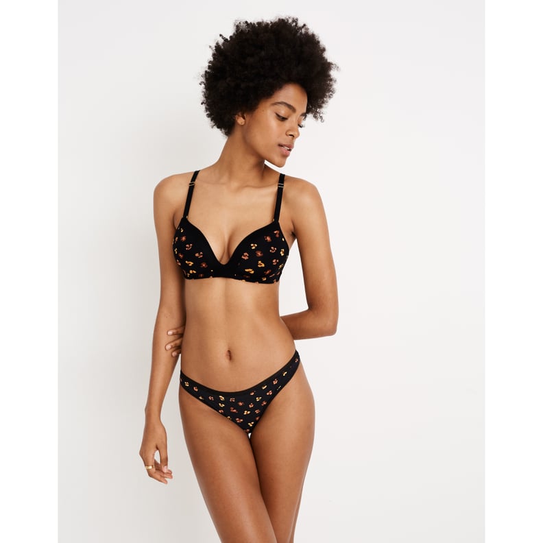 Madewell x Lively Mesh-Trimmed No-Wire Bra and No-Show Thong in Feline Floral