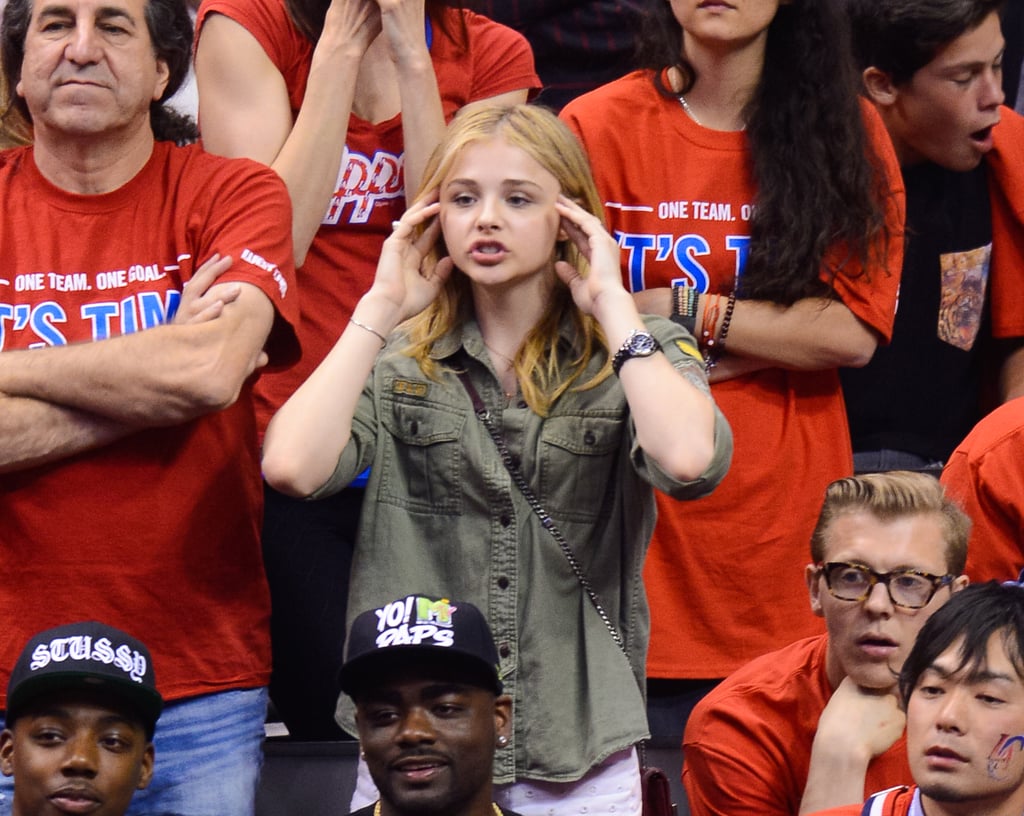 Chloë Grace Moretz looked superstressed during an NBA playoff game between the Oklahoma City Thunder and LA Clippers in May 2014.