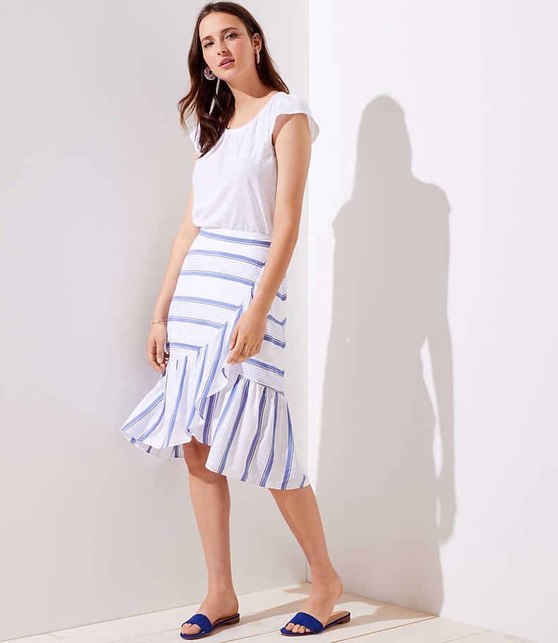 Loft Striped Ruffle Wrap Skirt