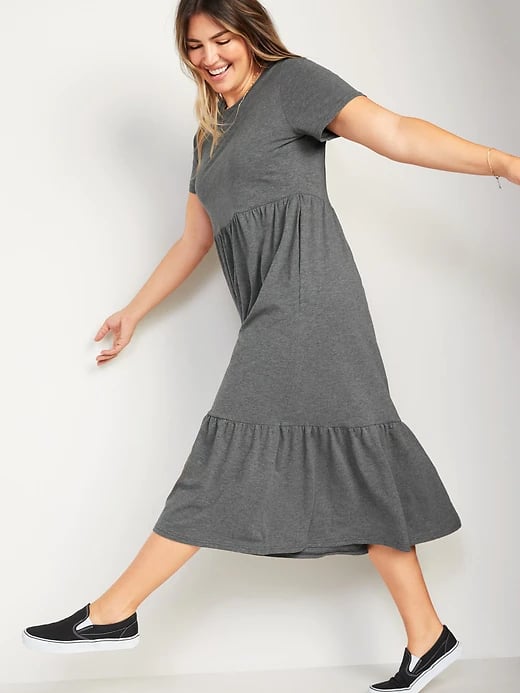 Old Navy Fit and Flare Short-Sleeve Tiered Midi Dress