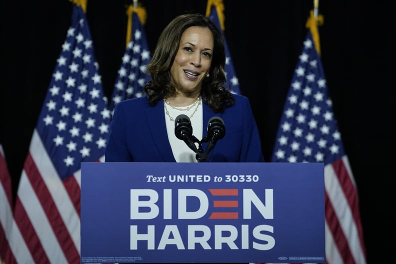 WILMINGTON, DE - AUGUST 12: Democratic presidential candidate former Vice President Joe Biden's running mate Sen. Kamala Harris (D-CA) speaks during an event at the Alexis Dupont High School on August 12, 2020 in Wilmington, Delaware. Harris is the first 