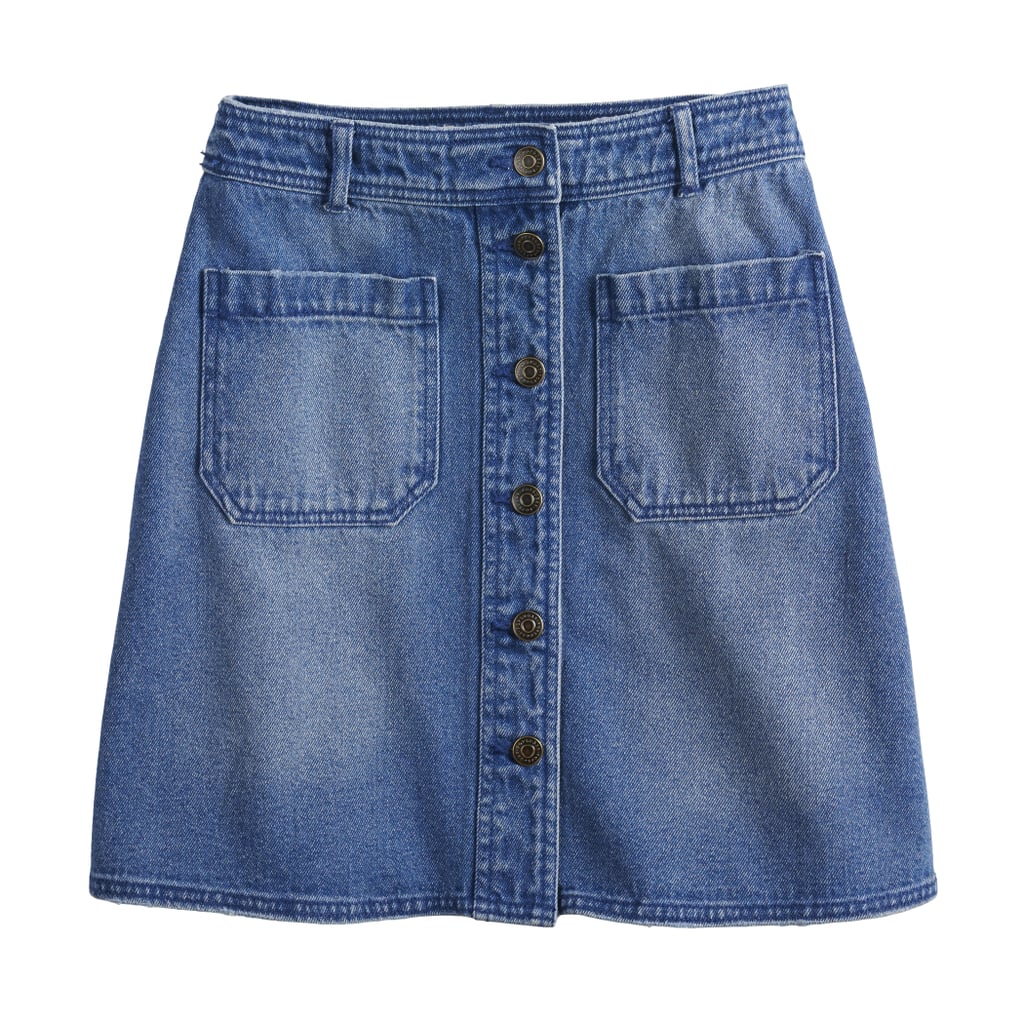 POPSUGAR Button-Front Denim Mini Skirt