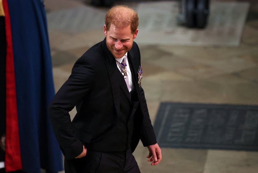 Britain's Prince Harry, Duke of Sussex, arrives at Westminster Abbey in central London on May 6, 2023, ahead of the coronations of Britain's King Charles III and Britain's Camilla, Queen Consort. - The set-piece coronation is the first in Britain in 70 ye
