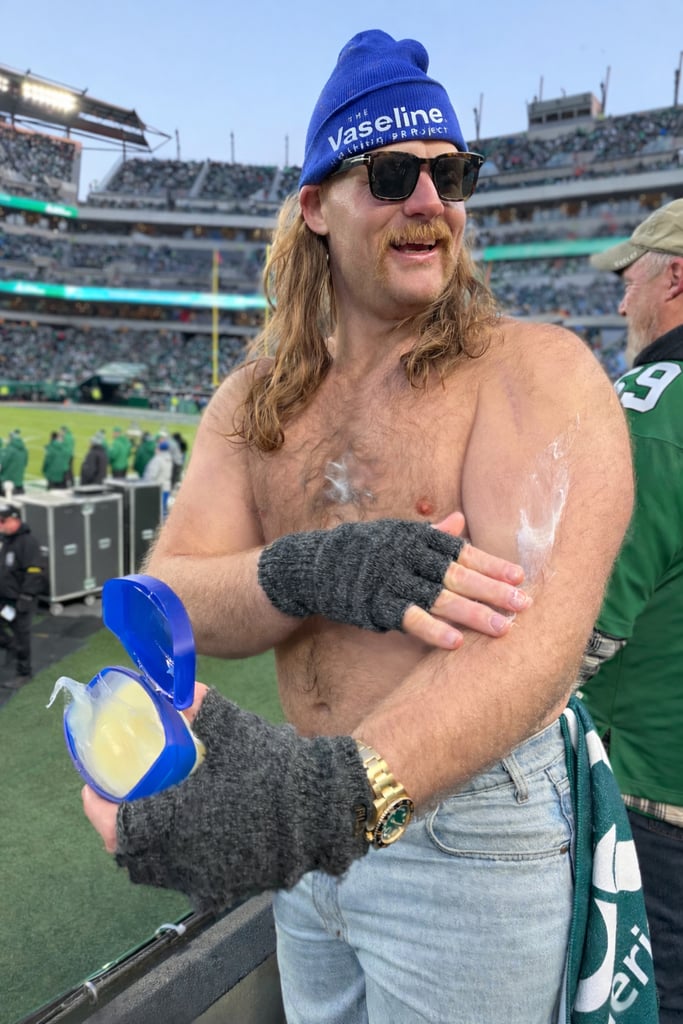 Vaseline Original Healing Jelly ($5)
Vaseline's perennial-favorite healing jelly got a major endorsement when former NFL defensive tackle Beau Allen went shirtless at the freezing Philadelphia Eagles game on Jan. 4, covering his torso in the product to stay warm. "I used it back when I was playing football," he tells Popsugar. "I never once wore sleeves during my playing career and I owe a lot of that to Vaseline." 
Allen cites other benefits as well: "As a man in my 30s, I've gotten really into skin care. It's a great way to stay moisturized and keeps my skin healthy," he explains. "It makes your body glow and your arms look big." While our editors can't cosign the appearance of bigger arms, we can confirm the beauty buy locks in moisture, reduces the appearance of fine lines, and protects skin against the elements, including super-cold weather.
