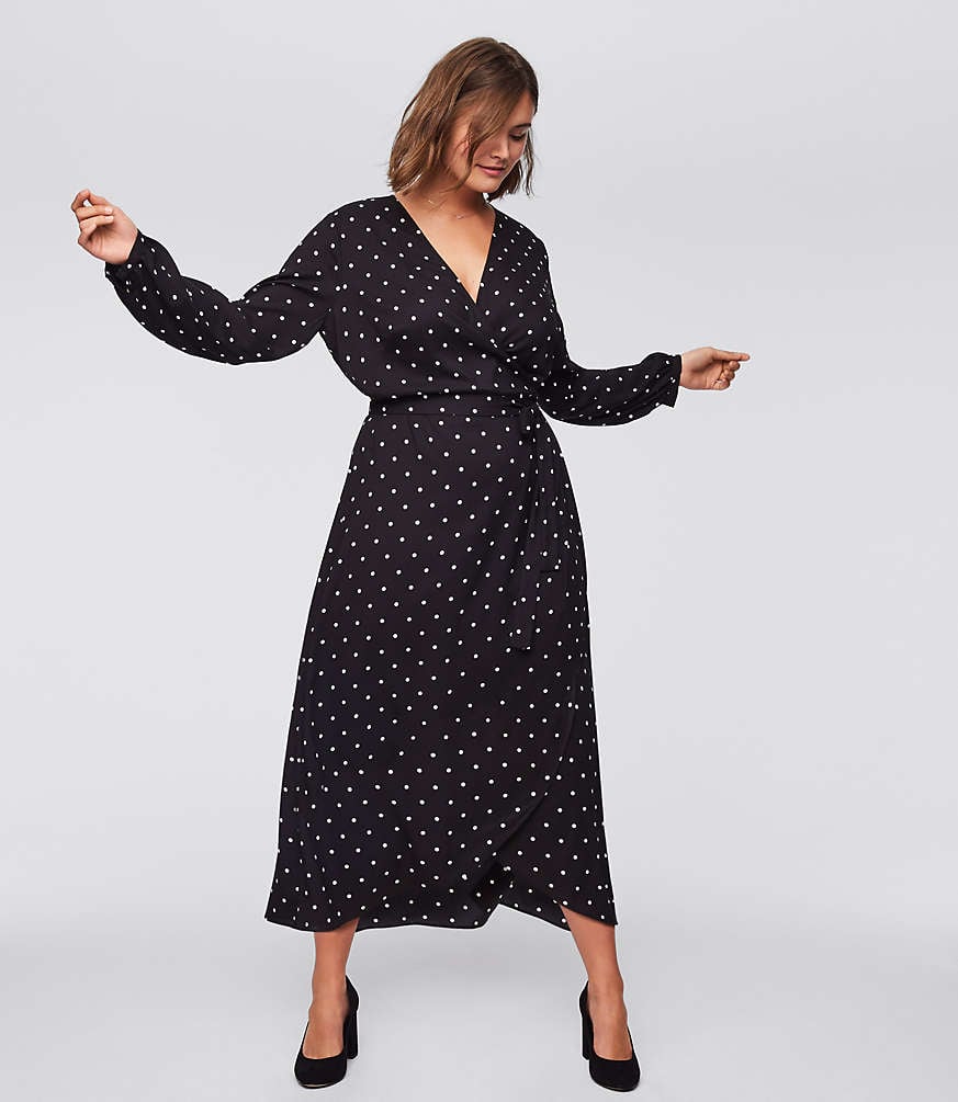 Loft Plus Polka Dot Wrap Midi Dress