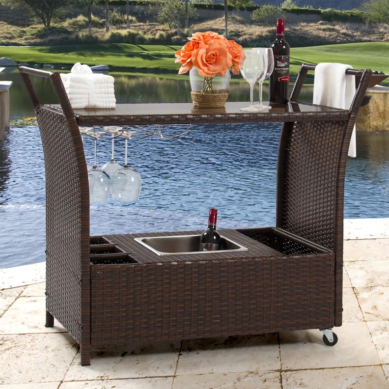 For Beverages: Best Choice Products Rolling Wicker Outdoor Bar Cart
