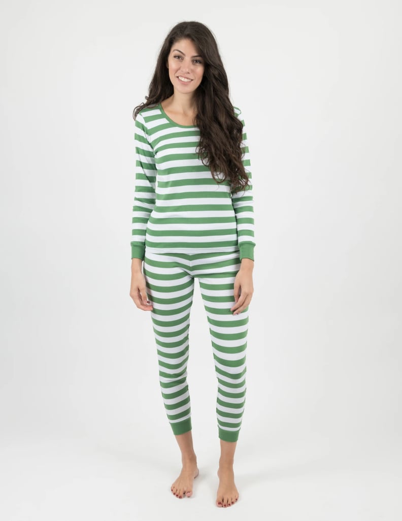 Leveret Womens Green & White Stripes Pajamas - Green White