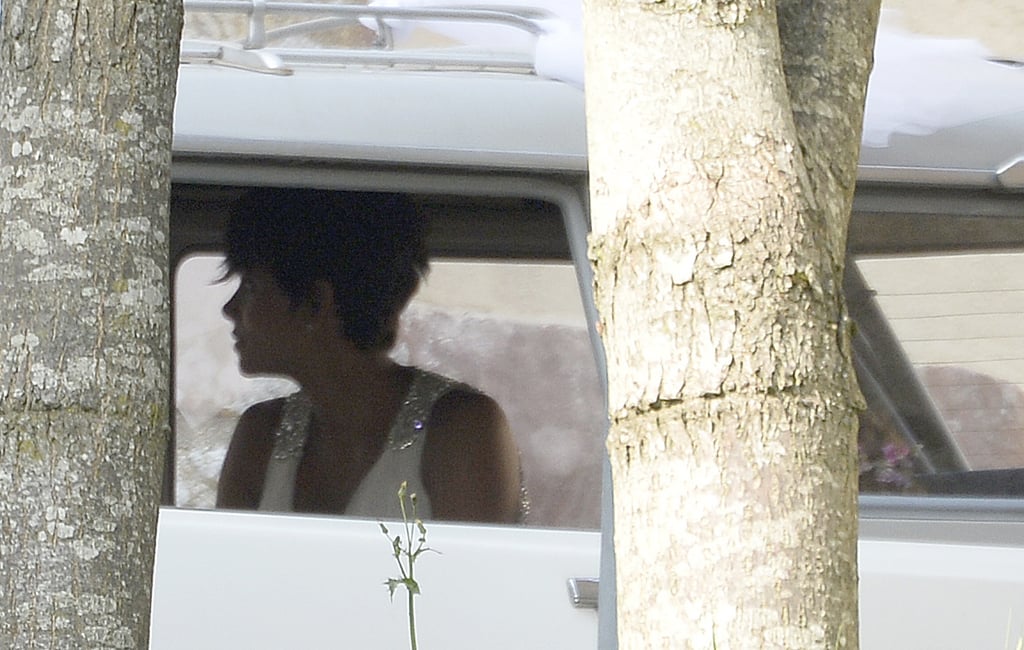 Halle was spotted wearing a white gown with bejeweled straps when she arrived at the Chateau des Condé in a vintage white car. Sadly, the pair announced their split in October 2015, but have remained civil and often get together with their kids. Halle was spotted wearing a white gown with bejeweled straps when she arrived at the Chateau des Condé in a vintage white car. Sadly, the pair announced their split in October 2015, but have remained civil and often get together with their kids.
